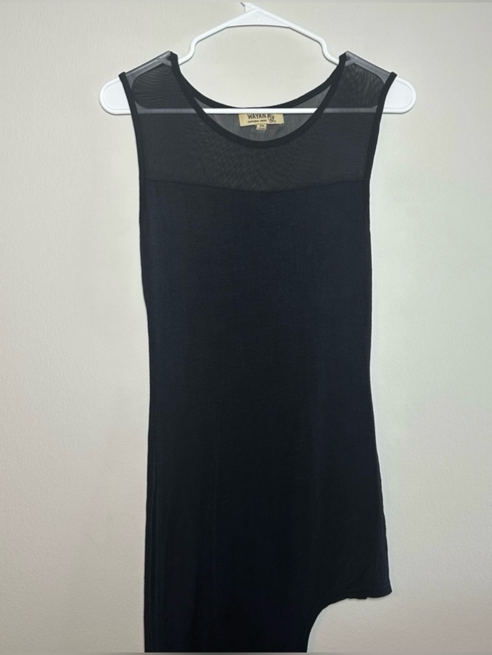 Black Sleeveless Asymmetric Mesh Yoke Dress